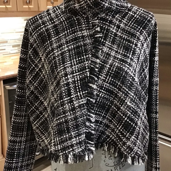 Zara Black and White Plaid sweater/ poncho - Picture 1 of 8